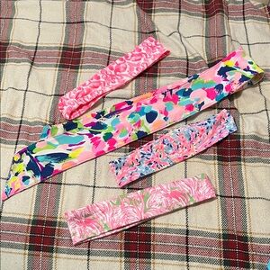 Colorful Floral Silk Twilly and Headbands Set - Pink Multi